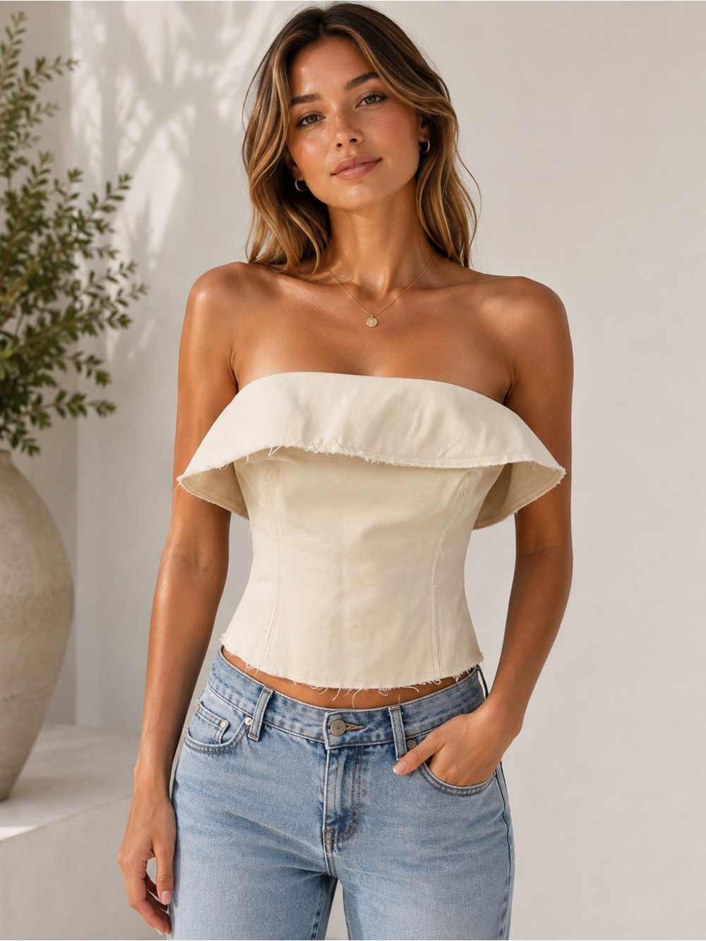 Zara Cream Off-Shoulder Corset Crop Top Size M — New Without Tags
